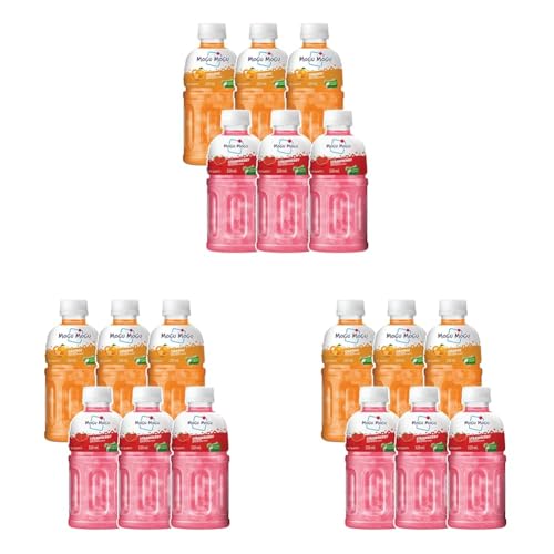 Image of Mogu Mogu Strawberry & Orange Juice Drink with Nata de Coco Jelly 320ml (Pack of 18)| Refreshing Tropical Thai-Made Sip & Chew Beverage.