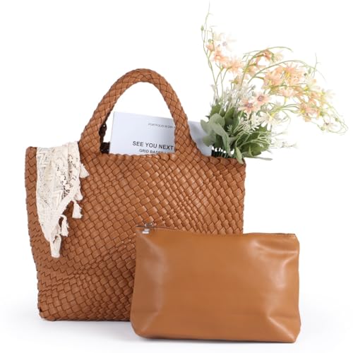 Generic Bolso de mano hecho a mano para mujer, de piel vegana, con asa superior y monedero