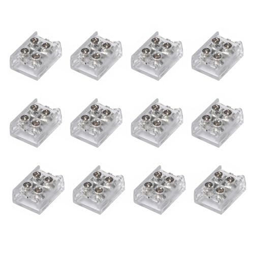 BE-TOOL 12 Pcs LED Strip Tape Light Connectors 2 Pin 8mm Solderless Transparent LED Strip Light Connector for COB/SMD Single Color LED Strip (Strip to Strip)