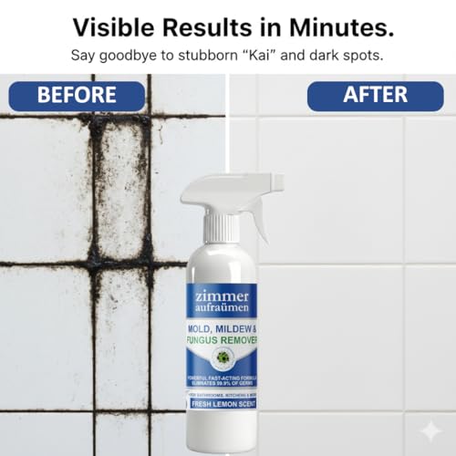 Image of Zimmer Aufraumen Mold, Mildew & Fungus Remover Spray 500 ml - Fast-Acting Kai (Algae /Moss) Cleaner for Bathrooms & Kitchens - Eliminates 99.9% Germs - Fresh Lemon Scent