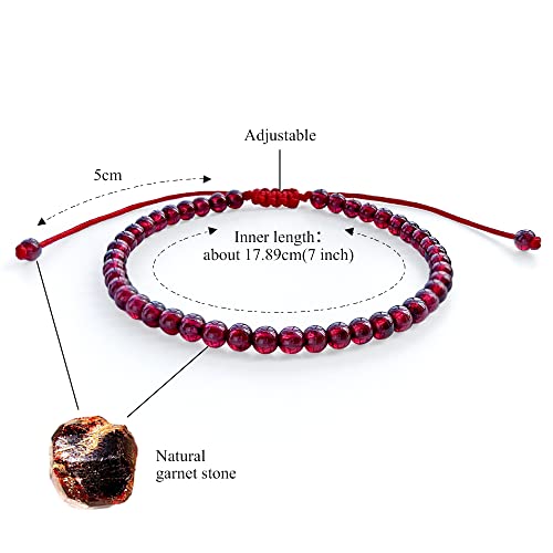 Positivelady Natural Garnet Red String Anklet Beach Swimming Ankle Bracelet Jewelry January Birthstday Commemorative Beaded Semi Crystal Protection Gift Unisex Handmade Adjustable #TOP6