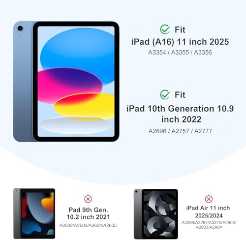 Image of EDNITA Smart Case for iPad (A16) 11th /10th Generation (2025 /2022), Auto Sleep /Wake Cover, Pencil Holder, Soft Flexible Case, Recoil Series for Apple iPad 10th /11th Gen-Black