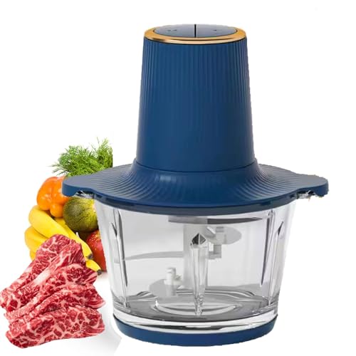 ZOLPINL Procesador de Alimentos y picadora eléctrica, picadora de Carne doméstica con Recipiente de Vidrio y 2 velocidades, 2 l de Gran Capacidad, fácil de Limpiar, para Carne, Verduras, f