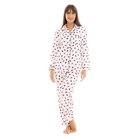 Suzy & Me Ladies 100% Brushed Cotton Winceyette Pyjamas. Robin, Scottie Dog or Heart Print Cover