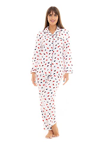 Suzy & Me Winceyette Pyjama pour femme 100 % coton brossé Motif rouge-gorge, terrier écossais ou cœur - - 46-48 Cover