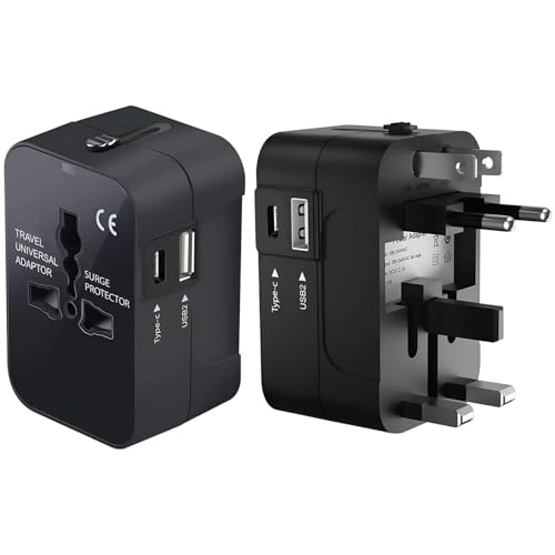 Image of Pivalo Universal Travel Adapter with Dual USB AC /DC 6A /5V Charging Ports 1000mAh All in one Multipurpose Power Plug Portable International Travelling for Phone Camera Laptop (Pack of 1, Black)