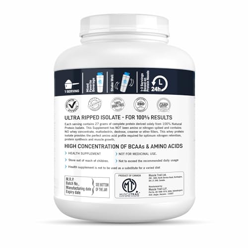 Image of MuscleTrail Pharma Grade Ultra Ripped Whey Protein Isolate - Premium Protein for Men & Women - 27g Protein per Serving - Supports Muscle Growth, Strength & Recovery - L-Carnitine & CLA (2KG, Vanilla)