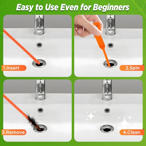 Image of Forlivese 4 Pack 25 Inch Drain Snake,Drain Clog Remover,Sink Snake for Sewer Kitchen Sink Bathroom Tub Toilet Clogged Drains Relief Cleaning Tool