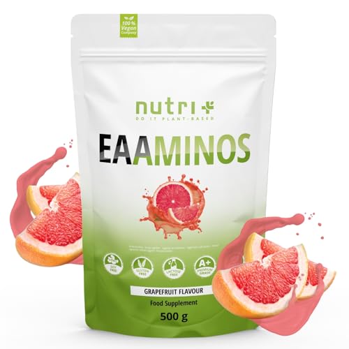 Nutri + Aminoacidi in Polvere vegan 500 g EAA Grapefruit - altamente dosati - tutti gli Aminoacidi essenziali - Sapore Pompelmo - EAA istantanei - Amminoacidi essenziali