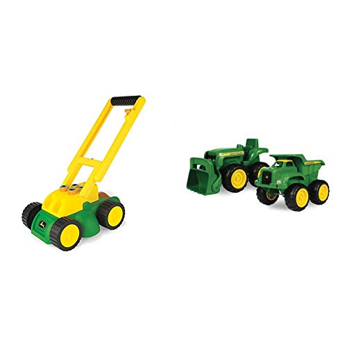 TOMY John Deere Electronic Lawn Mower, Toy for Kids & John Deere Sandbox Vehicle (2 Pack)