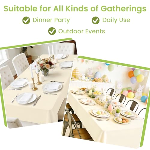 Image of Mulbozy Cream Plastic Table Cloth Disposable 4 Pack, 54 x 108 Inch Tablecloths Rectangle, Ivory Plastic Table Cover for Party Decor