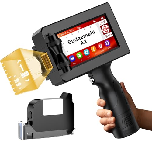 A2 Impresora de Mano Portátil, Impresora Portátil de Inyección con 42ML Cartucho de Tinta de Secado Rápido,Pulgadas para Texto QRCode/Código de barras/Número/Image（Altura impresión: 2 25,4 mm）