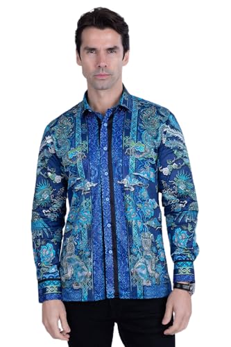 Barabas Men's Rhinestone Floral Rooster Long Sleeve Shirts 4SPR10