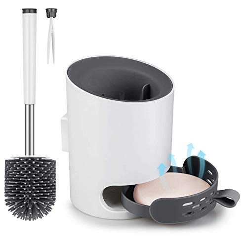 MACTREM Cepillo de Inodoro,Escobillas y Soporte para Inodoro de Silicona,escobilla del baño,WC,PP,Juego de portaescobillas para Inodoro Hangable Kit de Escobillero con Pinzas y Gancho Adhesivo