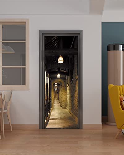 Door Sticker - Flfk 3D Door Mural Peel And Stick, Removable Self-Adhesive Retro Corridor Door Wallpaper For Home Decor, 30.3 "W X 78.7 "L, Set Of 2 Sheets #TOP3