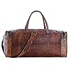 Leather Duffle Bags Large 24 Inch Square Duffel Travel Gym Sports Overnight Weekender Leather Bag for Men and Women by KPL #2
