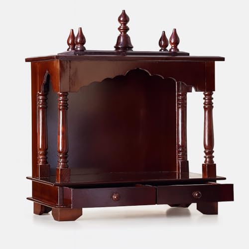 Image of Sheesham Wood Temple Solid Wood Classic Wooden Temple for Home, Office Pooja Mandir with 1 Drawer for Storage Home Decoration | Wall Devghar