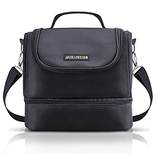 BOLSA TÉRMICA MARMITA ACADEMIA FITNESS COM 2 COMPARTIMENTOS ALÇA AJUSTÁVEL MASCULINA LISA JACKI DESIGN PRETO