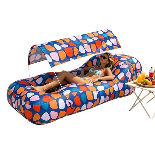 Sofá inflable - Tumbona para acampar con sombrilla, sofá cama de viaje, asiento con sombrilla | Hamaca plegable para parque, césped, lago, playa, películas al aire libre, eventos musicales, pa