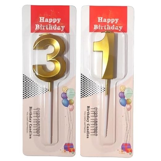 Image of ToyUniverse Number 31 Metallic Gold Candle for 31st Birthday, Anniversary, Surprise Party Cake Decoration (Pack of 2)