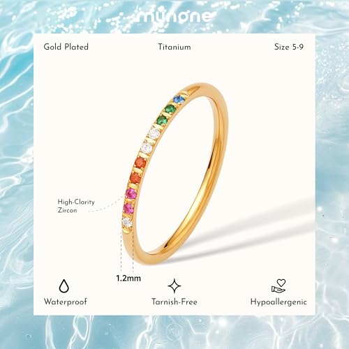 Half Eternity Rainbow Ring for Women,18K Gold Plated Multi Color AAAAA Created-Gemstone Stackable Wedding Band Ring2