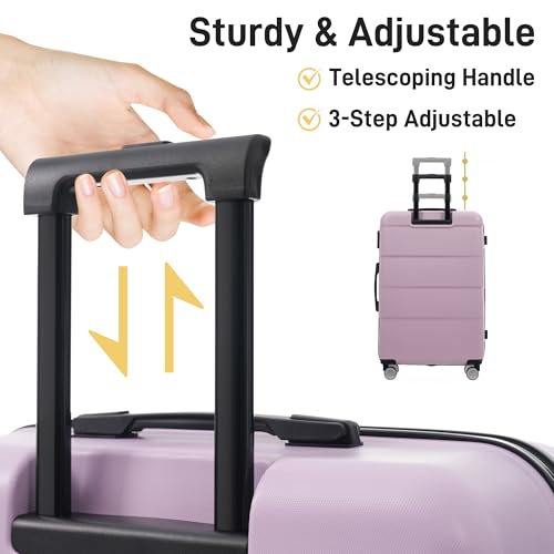Hardshell Luggage Sets 3 Piece (20"+24"+28") with Double Spinner Wheels, Lightweight Suitcase with Password Lock for Travel & Business, ABS Luggage for Family & Frequent Flyers(Pink Purple)3