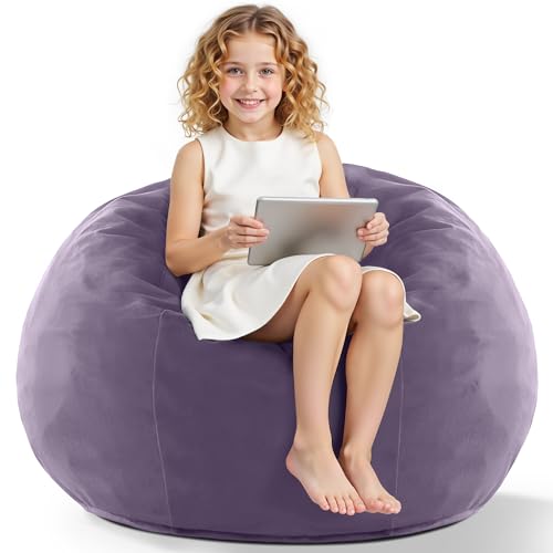 HABUTWAY 2FT Bean Bag Chair, 2' Beanbags Small Bean Bag Chairs with Filling, Teardrop Bean Bag Chair Luxurious Velvet Ultra Soft Fur with Removable Cover (Purple)
