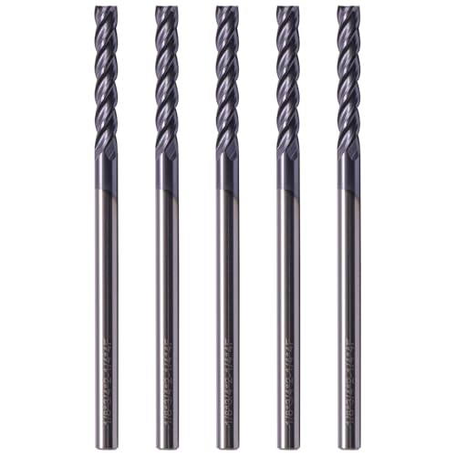 Image of BestParts 5Pcs 1 /8 inch 4 Flute Solid Carbide Long Square End Mill AlTiN Coated | 30 Degree Helix, 1 /8 inch Cutting Diameter, 1 /8 inch Shank Diameter, 3 /4 inch Length of Cut, 2-1 /4 inch Overall Length