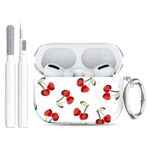 Image of Compatible Airpods Pro 3 Case (2025),Soft Cute Cherry Print Silicone Protective Cases for Apple AirPods Pro 3rd Generation Case,Airpod Pro 3 Cover with Keychain&Cleaner Kit for Women /Girls,Cherry