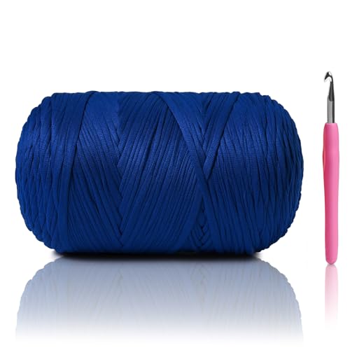 Image of 800G（228YDS） Tshirt Yarn for Crocheting，Chunky T-Shirt Yarn for Beginner Crochet Bags，Baskets，Coasters，Shoes，Clothes，DIY Crafts, Elastic Fabric Thick Hand Knitting Crochet Yarn (Sapphire Blue)