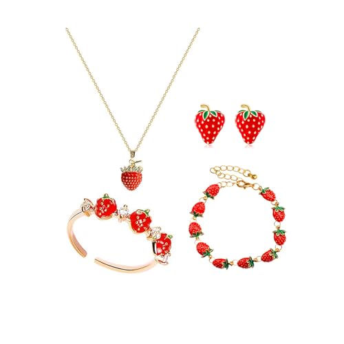 Strawberry Jewelry Set - Earring and Necklace Sets, Cute Big Red Earrings, Funny Necklace, Accessories, Costume Jewelry for Women