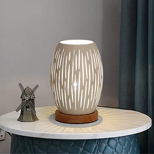 HHMTAKA Metal Lampshade Bedside Table Lamp Wooden Base Bedroom Lamp Decorative Bedside Lamp with Edison Bulb for Bedroom Home Weddings Parties Patio Indoor Outdoor (Strip Shape)