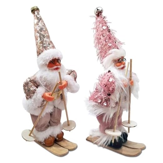 Figurine Pere Noel, Décorations De Noël Originales, Deco Noel Interieur Maison, Gnomes De Noël, Décoration d'arbre De Noël Americaine Pere Noel Déco avec Traineau Santa Ski Sujet Statue 2pcs Set
