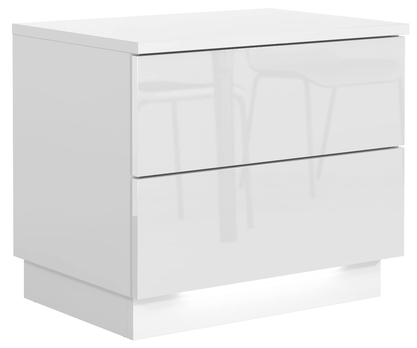 meble masztalerz Comodino con LED - Bianco con Frontale Lucido - Frontali dei tavoli lucidi - con 2 cassetti - 55,2 cm - Cassetti Senza Maniglie - Comodini Camera da Letto