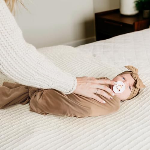 Image of GRSSDER Newborn Swaddle Blankets, Ultra Soft Jersey Receiving Blanket with Matching Headband and Beanie Set, Stretchy Baby Blanket 47x47 inch, Neutral Swaddle Wrap for Girls and Boys