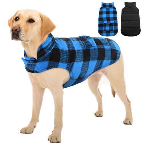 Kuoser Dog Winter Coat, Windproof Dog Fleece Jacket British Style Plaid Cold Weather Dog Vest Coats, Reversible Cozy Warm Dog Clothes Pet Apparel for Extra Large Size Dogs XXL Kuoser Dog Winter Coat, Windproof Dog Fleece Jacket British Style Plaid Cold Weather Dog Vest Coats, Reversible Cozy Warm Dog Clothes Pet Apparel for Extra Large Size Dogs XXL