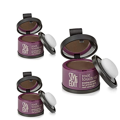 Image of Style Edit Root Touch Up Powder | Temporary Hair Color for Gray Roots and Thinning Hair | Salon-Quality, Transfer-Resistant Hair Concealer | Dark Brown, 0.13 oz (Pack of 3)