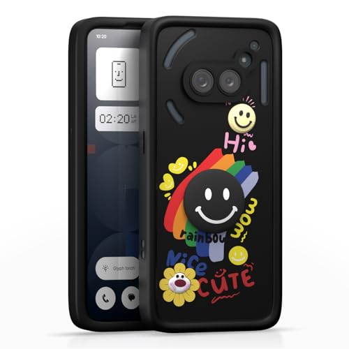 Image of Pikkme Back Cover for Nothing Phone 2A / 2A Plus | Soft Silicone| Cute Rainbow Smile & 3D Cartoon Flower Design | Shockproof Raised Camera Protection Bumper Case (Black)