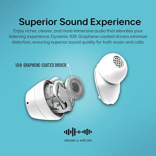 Image of LG xboom Buds by will.i.am, xboom Signature Sound by will.i.am with Graphene Drivers, 3 Mic Active Noise Cancellation, Up to 30 Hours of Battery, IPX4 Water Resistant, White