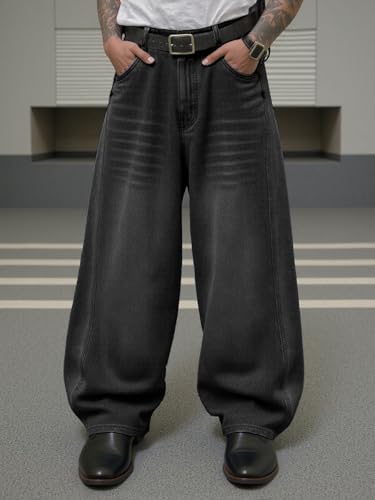 Baggy Hip Hop Jeans for Men Wide Leg Skater Denim Pants Casual Loose Fit Long Trousers2