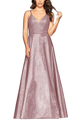 APXPF Damen Glitzernde Spaghetti V-Ausschnitt Ballkleider A-Linie formelle Abendkleider Partykleider - Pink - 44 Cover