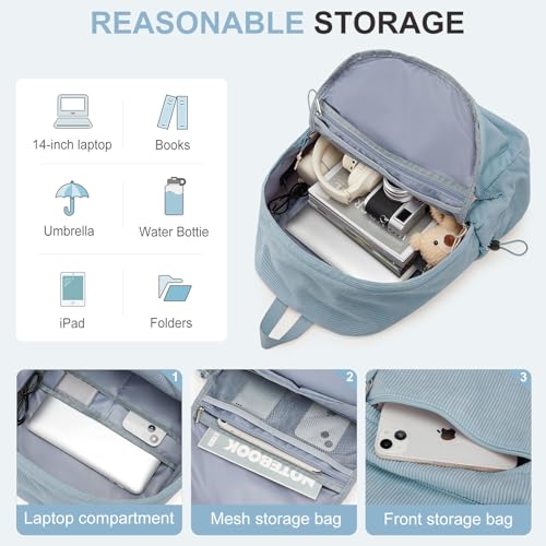 School Backpack for Teens Boys Girls Cute Corduroy Bookbag Classic Casual High School Bag Lightweight College Backpack For Women Men(Blue) - Image 4