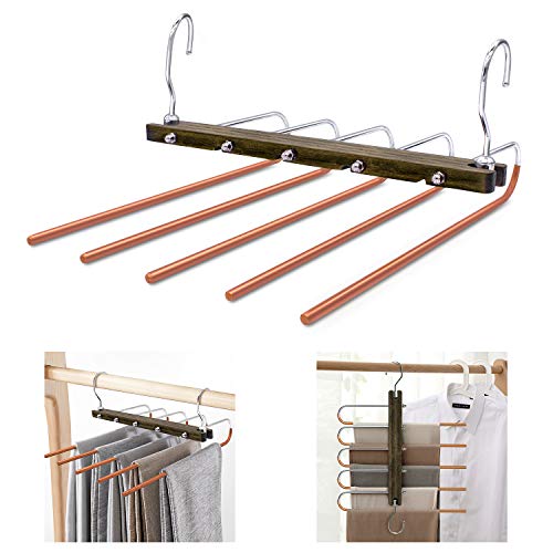 WAOU Retro Wood Pants Hangers Multi-Layer Hanging Pants 5 in 1 Pants Rack