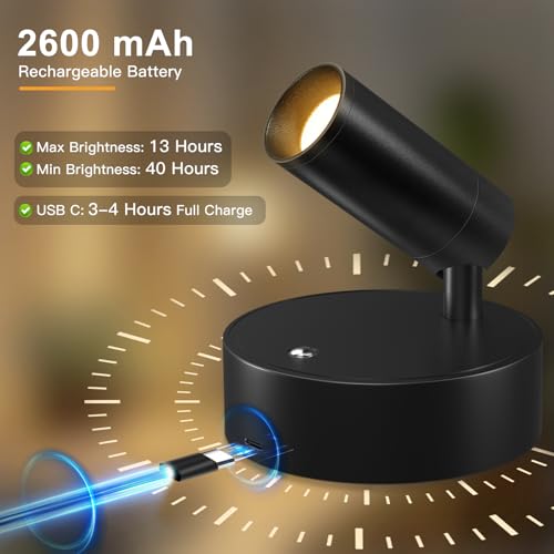 Image of Kimjo Spot Lights Indoor, Wireless LED Spotlight, Uplighting Indoor with Remote and Dimmable, Accent Lighting for Plants, Picture, Battery Operated Wall Light (Black 4 Pack)