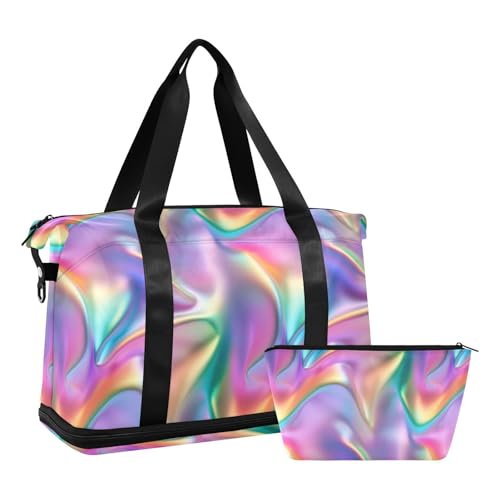 Iridescent Rainbow Travel Duffel Bag for Women Men Gym Bag with Shoe Compartment Wet Pocket Carry On Weekender Overnight Bags for Travel Weekend Getaway2