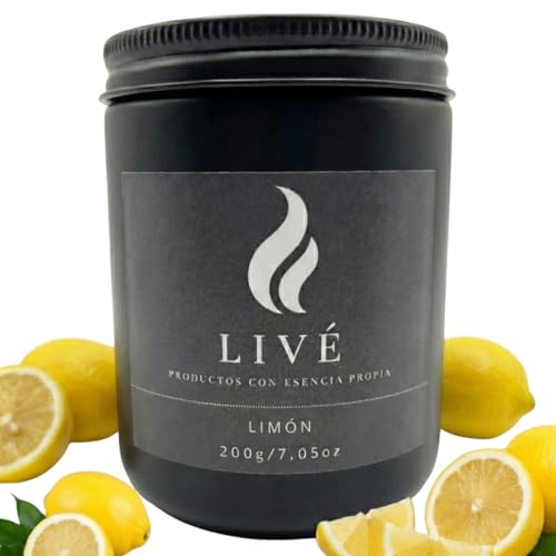 LIVÉ Vela Aromática de Limón en Frasco de Cristal Tintado con Tapa Metálica, 40h de Duración, Cera de Soja100% Natural, Perfume para Hogar, Decoración y Regalo, Reutilizable