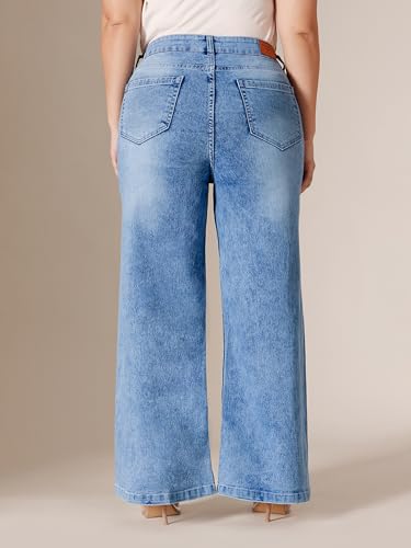 Image of Miss Chase A+ Women's Wide-Leg High-Rise Regular-Length Stretchable Shaping Denim Jeans