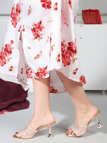 Image of Carlton London Women Stylish Embellished Sandal with Stiletto Heels, Square Toe for Party