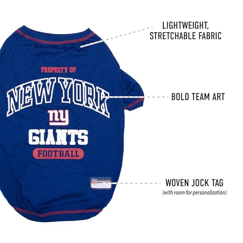 Image of NFL New York Giants Dog T-Shirt for Pets, Size Medium. Officially Licensed Pet Shirt with Team Logo, Soft Stretchable Comfort Fit Apparel for Dogs & Cats