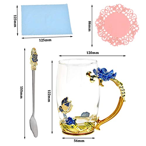 Taza de té con flores de vidrio, taza de té pintada con esmalte, taza de té con asa, se puede usar para espresso, té… - Imagen 4